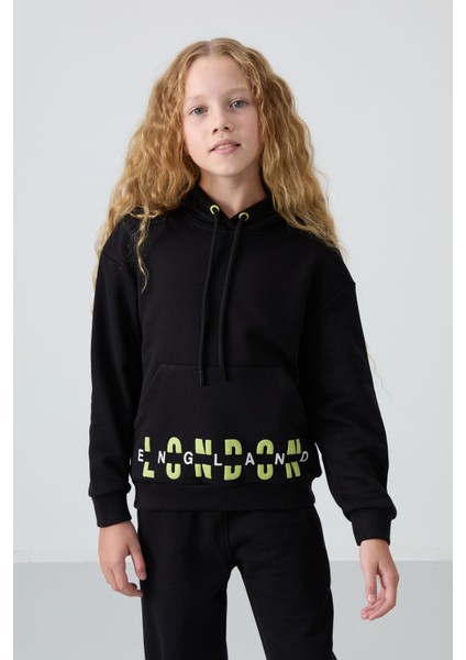 Siyah Pamuklu İçi Tüylü Yumuşak Dokulu Oversize Baskılı Kız Çocuk Eşofman Takım - 75147 fiyatları