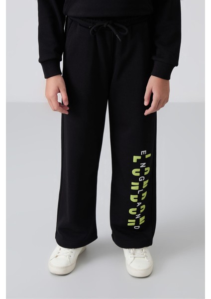 Siyah Pamuklu İçi Tüylü Yumuşak Dokulu Oversize Baskılı Kız Çocuk Eşofman Takım - 75147 modelleri