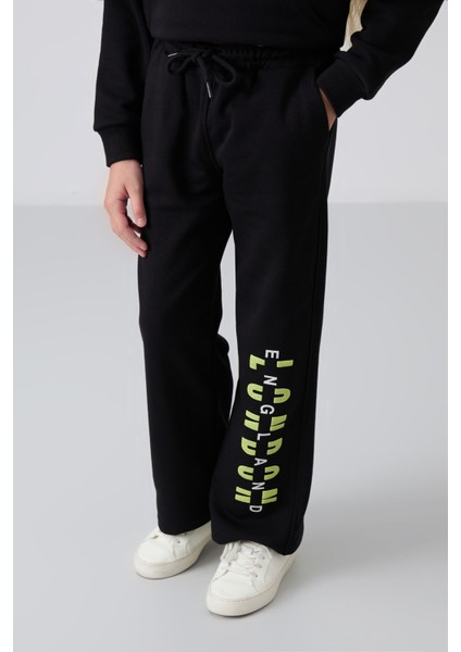 Siyah Pamuklu İçi Tüylü Yumuşak Dokulu Oversize Baskılı Kız Çocuk Eşofman Takım - 75147 indirimleri