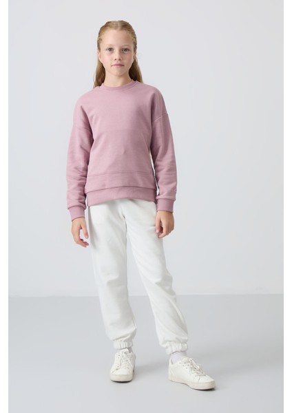 Gül Kurusu Pamuklu İçi Tüylü Yumuşak Dokulu Oversize Nakışlı Kız Çocuk Sweatshirt - 75150 fiyatları