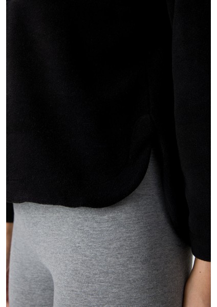 Siyah Kalın Yumuşak Dokulu Kapüşonlu Oversize Nakışlı Polar Kadın Sweatshirt -97286 modelleri