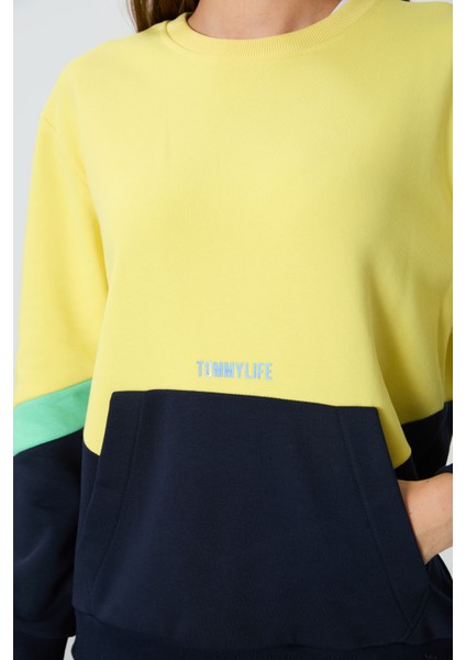 Sarı Kompakt Pamuklu Kalın Pürüzsüz Dokulu O Yaka Oversize Fit Kadın Sweatshirt - 97289 fiyatları