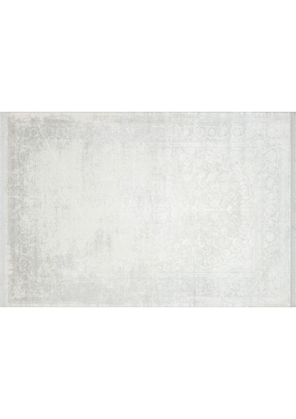 Xena Beyaz Çerçeveli Etnik Modern Desenli Viskon Hav Vermeyen Leke Tutmayan Kolay Temizlenen Yumuşak Makine Salon Yolluk Mutfak Halı