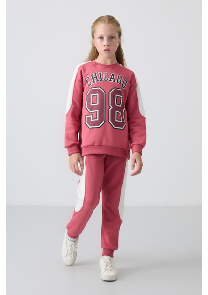 Yaban Gülü Pamuklu İçi Tüylü Yumuşak Dokulu Standart Fit Baskılı Kız Çocuk Eşofman Takım - 75170