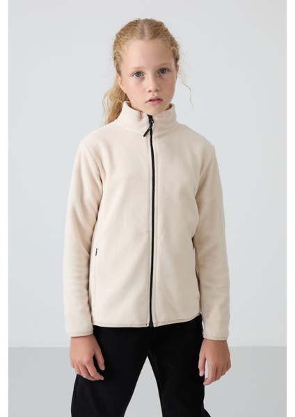 Bej Kalın Yumuşak Dokulu Standart Fit Nakışlı Polar Kız Çocuk Sweatshirt - 75154 fiyatları