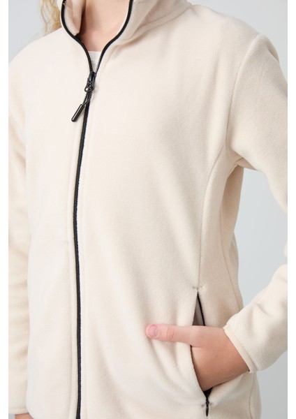 Bej Kalın Yumuşak Dokulu Standart Fit Nakışlı Polar Kız Çocuk Sweatshirt - 75154 modelleri