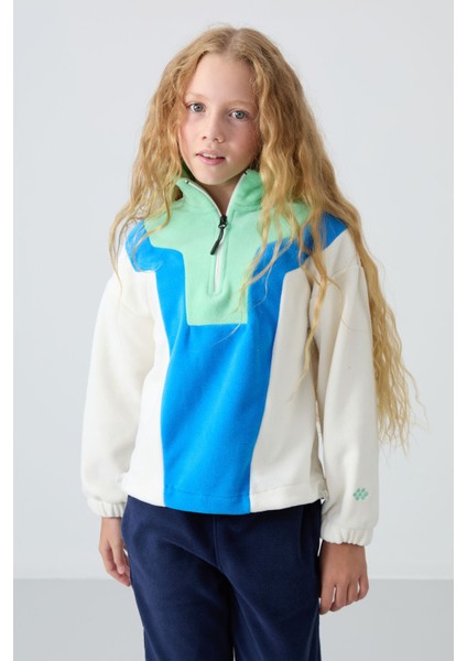 Ekru Kalın Yumuşak Dokulu Oversize Nakışlı Polar Kız Çocuk Sweatshirt - 75153 fiyatları