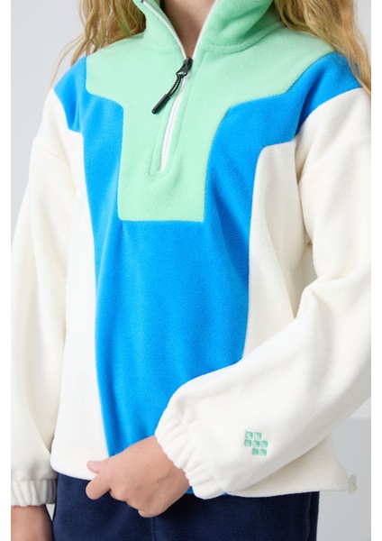 Ekru Kalın Yumuşak Dokulu Oversize Nakışlı Polar Kız Çocuk Sweatshirt - 75153 modelleri