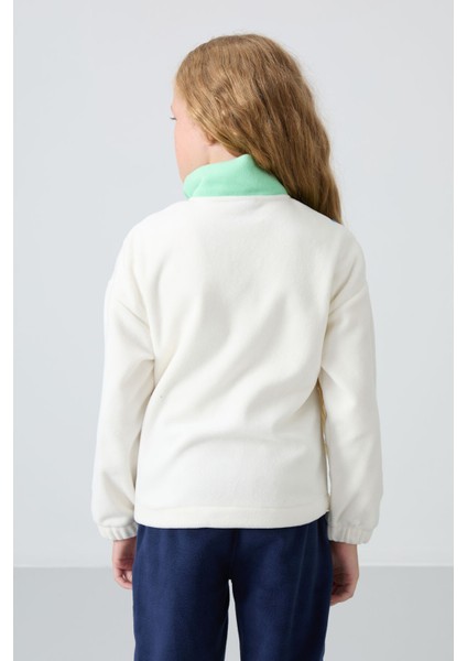 Ekru Kalın Yumuşak Dokulu Oversize Nakışlı Polar Kız Çocuk Sweatshirt - 75153 indirimleri