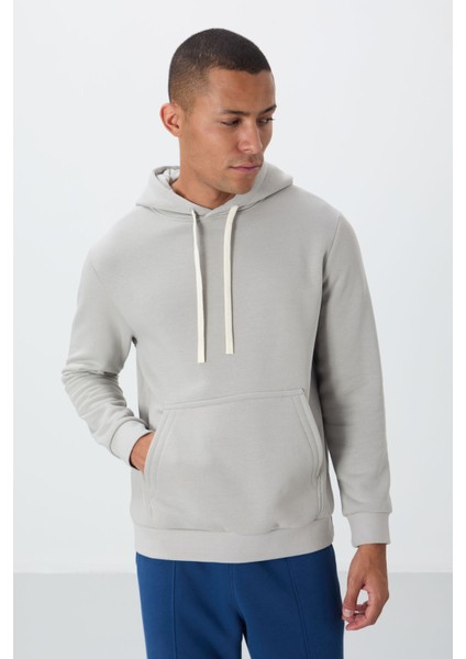 Taş Pamuklu Kalın İçi Tüylü Yumuşak Dokulu Comfort Fit Nakışlı Erkek Sweatshirt - 88419