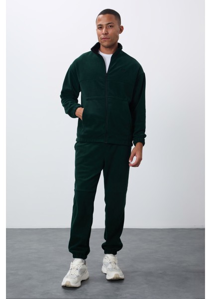 Çam Yeşil Kalın Yumuşak Dokulu Comfort Fit Nakışlı Erkek Eşofman Takım - 85269 fırsatları
