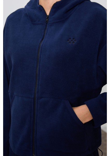 Lacivert Kalın Yumuşak Dokulu Kapüşonlu Oversize Nakışlı Polar Kadın Eşofman Takım -95338 fırsatları