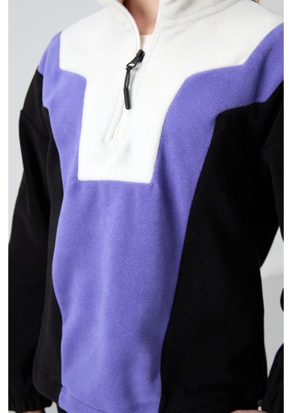 Siyah Kalın Yumuşak Dokulu Oversize Nakışlı Polar Kız Çocuk Sweatshirt - 75153 modelleri