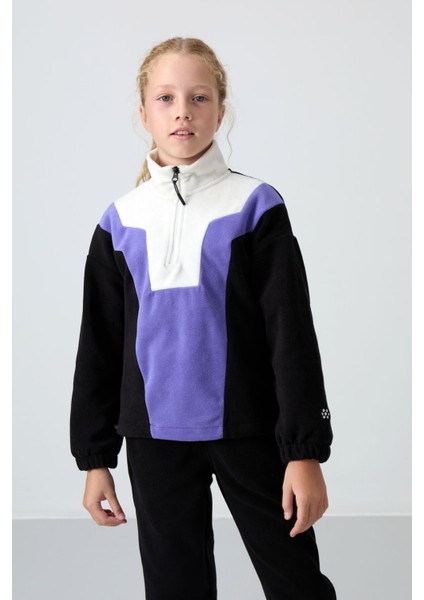 Siyah Kalın Yumuşak Dokulu Oversize Nakışlı Polar Kız Çocuk Sweatshirt - 75153 fırsatları