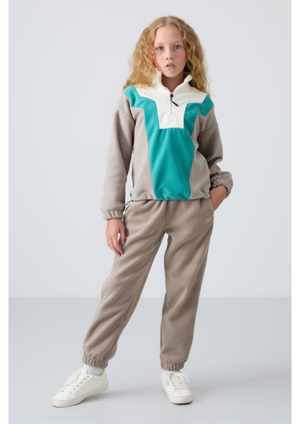 Koyu Bej Kalın Yumuşak Dokulu Oversize Nakışlı Polar Kız Çocuk Sweatshirt - 75153 fiyatları