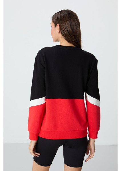 Siyah Kompakt Pamuklu Kalın Pürüzsüz Dokulu O Yaka Oversize Fit Kadın Sweatshirt - 97289 indirimleri