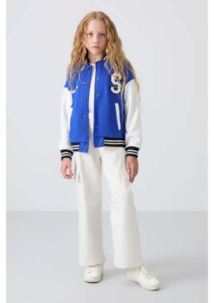 Gece Mavi Pamuklu İçi Tüylü Yumuşak Dokulu Standart Fit Nakışlı Kız Çocuk Kolej Ceket - 75163 indirimleri