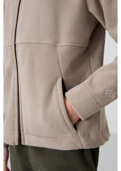 Koyu Bej Kalın Yumuşak Dokulu Standart Fit Nakışlı Polar Kız Çocuk Sweatshirt - 75152 modelleri