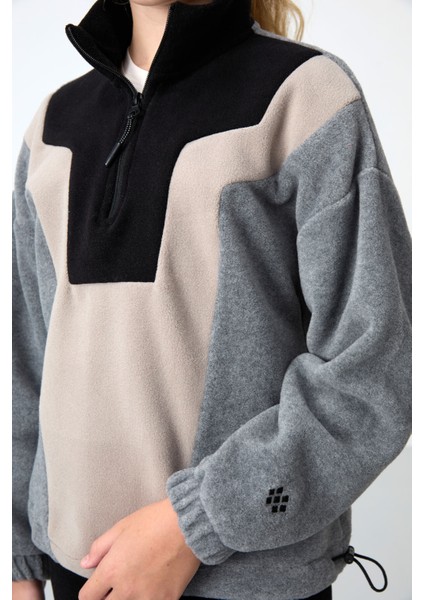 Gri Melanj Kalın Yumuşak Dokulu Oversize Nakışlı Polar Kız Çocuk Sweatshirt - 75153 fırsatları