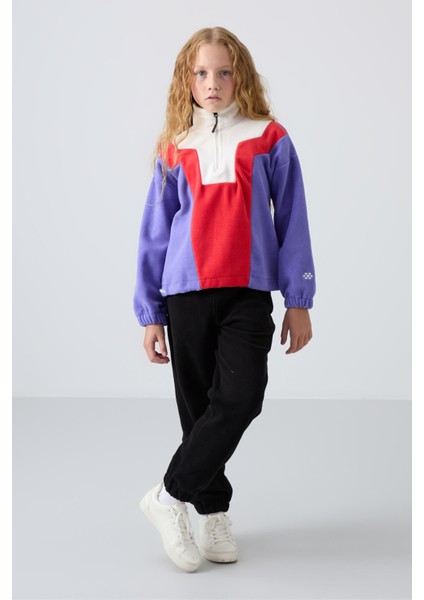 Eflatun Kalın Yumuşak Dokulu Oversize Nakışlı Polar Kız Çocuk Sweatshirt - 75153 modelleri
