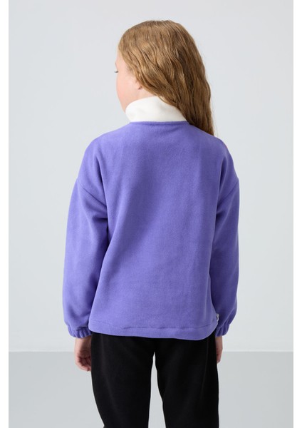 Eflatun Kalın Yumuşak Dokulu Oversize Nakışlı Polar Kız Çocuk Sweatshirt - 75153 indirimleri