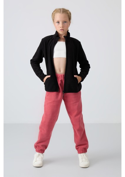 Siyah Kalın Yumuşak Dokulu Standart Fit Nakışlı Polar Kız Çocuk Sweatshirt - 75154 modelleri