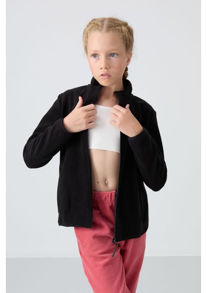 Siyah Kalın Yumuşak Dokulu Standart Fit Nakışlı Polar Kız Çocuk Sweatshirt - 75154 fırsatları