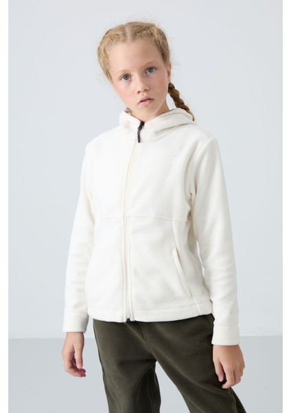Ekru Kalın Yumuşak Dokulu Standart Fit Nakışlı Polar Kız Çocuk Sweatshirt - 75152