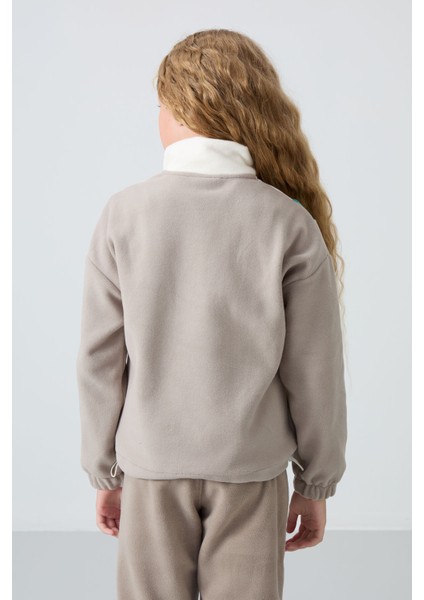 Koyu Bej Kalın Yumuşak Dokulu Oversize Nakışlı Polar Kız Çocuk Sweatshirt - 75153 indirimleri