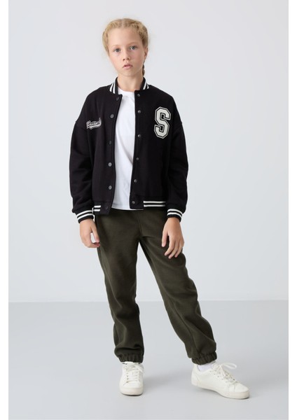 Siyah Pamuklu İçi Tüylü Yumuşak Dokulu Standart Fit Nakışlı Kız Çocuk Kolej Ceket - 75163 fırsatları