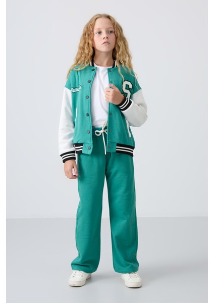 Deniz Yeşil Pamuklu İçi Tüylü Yumuşak Dokulu Standart Fit Nakışlı Kız Çocuk Kolej Ceket - 75163 fiyatları