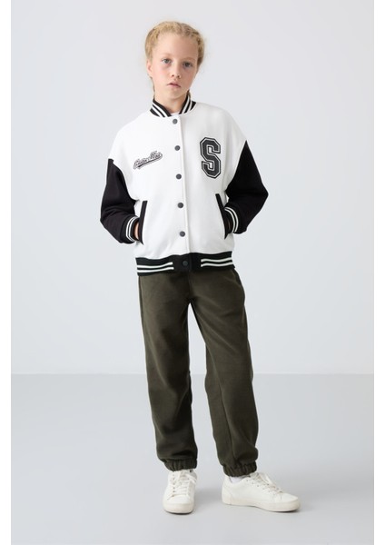 Ekru Pamuklu İçi Tüylü Yumuşak Dokulu Standart Fit Nakışlı Kız Çocuk Kolej Ceket - 75163 fiyatları