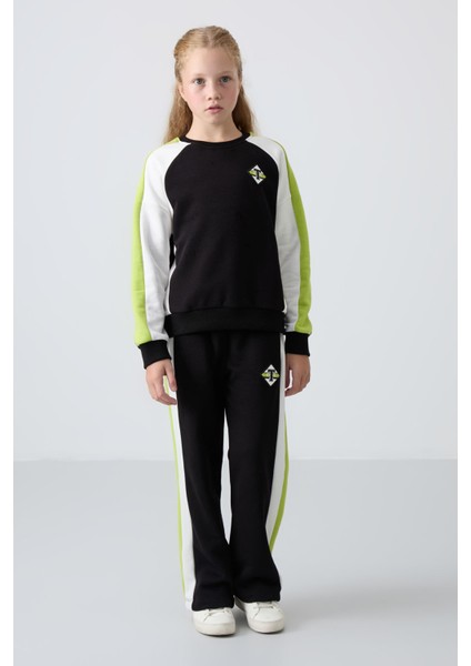 Siyah O Yaka Geniş Paça Standart Fit Baskılı Kız Çocuk Eşofman Takım - 75165 indirimleri