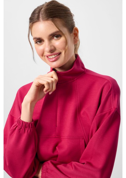 Viva Kırmızı Yumuşak Dokulu Dik Yaka Gizli Fermuarlı Oversize Kadın Eşofman Takım - 95351 indirimleri