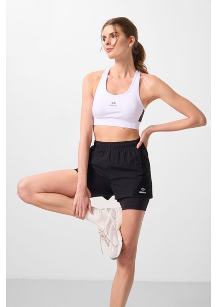 Siyah Polyester Gizli Cep Fermuarlı Standart Kalıp Kadın Içi Taytlı Şort - 91015