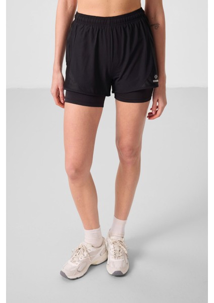 Siyah Polyester Gizli Cep Fermuarlı Standart Kalıp Kadın Içi Taytlı Şort - 91015 fiyatları