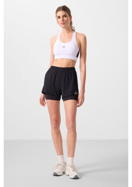 Siyah Polyester Gizli Cep Fermuarlı Standart Kalıp Kadın Içi Taytlı Şort - 91015 modelleri