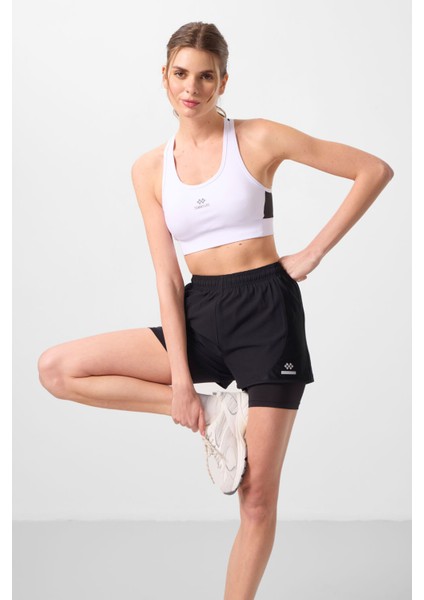 Siyah Polyester Gizli Cep Fermuarlı Standart Kalıp Kadın Içi Taytlı Şort - 91015 indirimleri