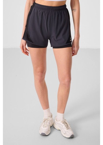 Antrasit Polyester Gizli Cep Fermuarlı Standart Kalıp Kadın Içi Taytlı Şort - 91015 fiyatları