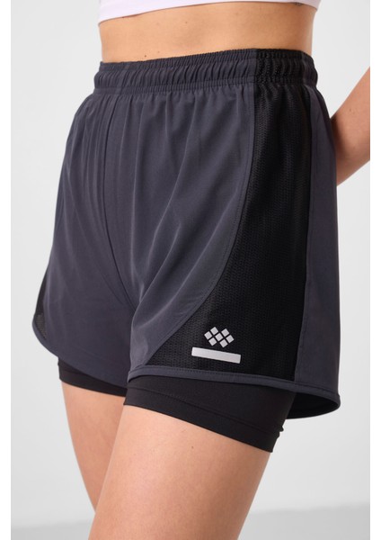 Antrasit Polyester Gizli Cep Fermuarlı Standart Kalıp Kadın Içi Taytlı Şort - 91015 modelleri