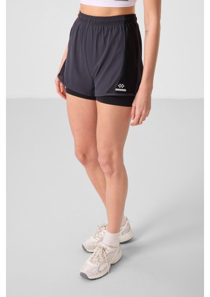 Antrasit Polyester Gizli Cep Fermuarlı Standart Kalıp Kadın Içi Taytlı Şort - 91015 fırsatları