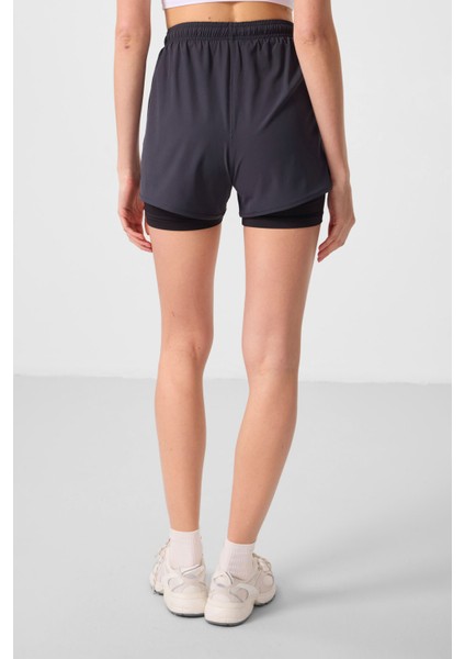 Antrasit Polyester Gizli Cep Fermuarlı Standart Kalıp Kadın Içi Taytlı Şort - 91015 indirimleri