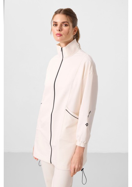 Ekru Dik Yaka Fermuarlı Rahat Form Kadın Eşofman Tunik Takım - 95345 modelleri