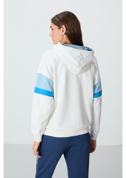 Ekru Kompakt Pamuklu Kalın Pürüzsüz Dokulu Kapüşonlu Oversize Fit Kadın Sweatshirt - 97290 indirimleri