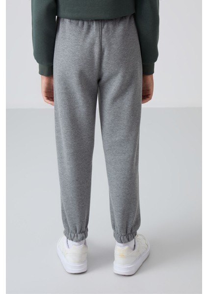 Gri Melanj Pamuklu Kalın İçi Tüylü Yumuşak Dokulu Standart Fit Baskılı Erkek Çocuk Eşofman Alt - 11225 indirimleri