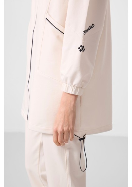 Ekru Dik Yaka Fermuarlı Rahat Form Kadın Eşofman Tunik Takım - 95345 fırsatları