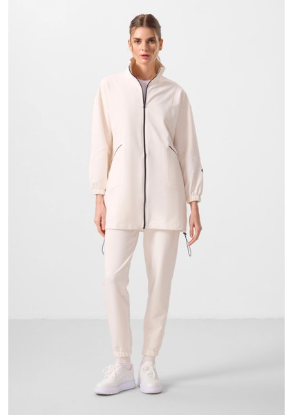 Ekru Dik Yaka Fermuarlı Rahat Form Kadın Eşofman Tunik Takım - 95345 indirimleri