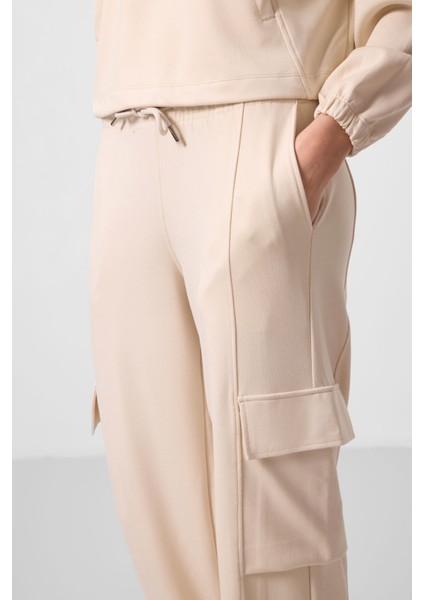 Bej Yumuşak Dokulu Dik Yaka Gizli Fermuarlı Oversize Kadın Eşofman Takım - 95351 fırsatları