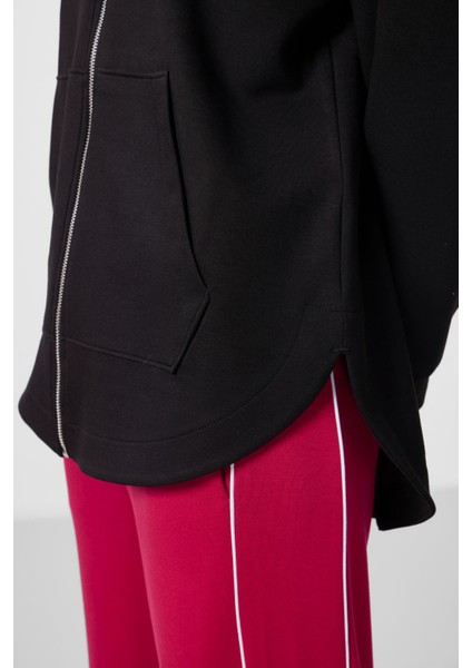 Siyah Yumuşak Dokulu Kapüşonlu Oversize Kadın Tunik Sweatshirt - 97302 modelleri
