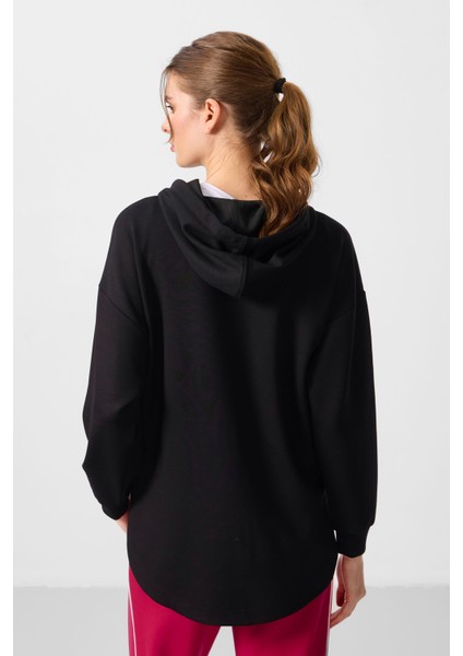 Siyah Yumuşak Dokulu Kapüşonlu Oversize Kadın Tunik Sweatshirt - 97302 indirimleri